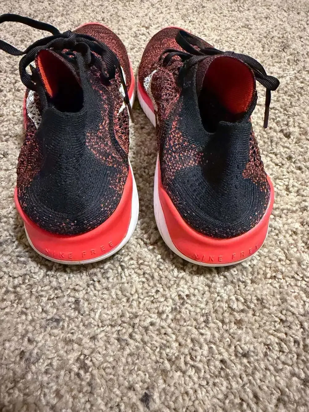 Nike Free RN Flyknit Running Shoes Black Bright Mango Red White